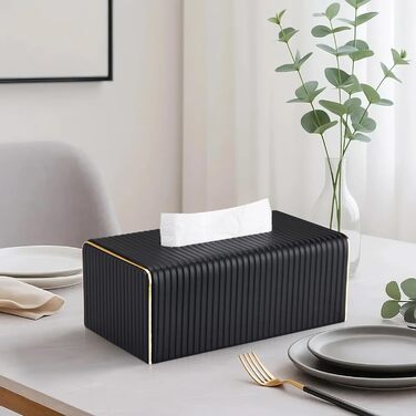 Скляниця для серветок з PU шкіри, чорна в смужку