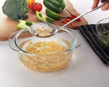 Skimmer Spoon/Strainer Ladle - Stainless Steel - with Sanding Handle - Perforated Style for Kitchen Food - by Cenka (13.2-inch) by CENKA
