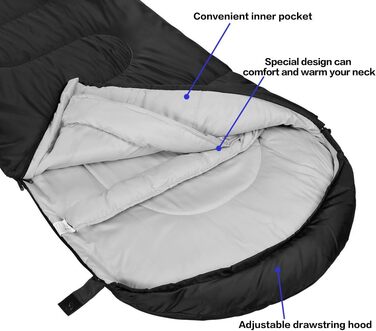 SOULOUT 3-4 Season Sleeping Bag - Waterproof Lightweight Sleeping Bag for Camping, Travel & Outdoor Activities - Ideal for Adults & Kids - 220 x 83 cm Dark Grey / Left Zip
