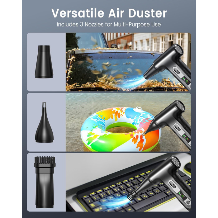 Електричний пилосос для повітря з HD-дисплеєм - Air Duster 200000 RPM з LED-підсвічуванням, міні-пилосос на акумуляторі, спрей стисненого повітря для чищення ПК, повітряний пилосос для клавіатури, дому, авто, W06 (чорний)