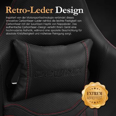 Ігровий крісло Dowinx з підголівником та масажем попереку, ергономічний геймерський крісло з підніжкою, офісне крісло з PU шкірою, чорний