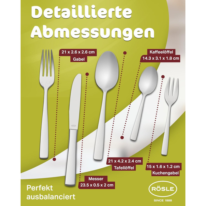 RÖSLE ELEGANCE Cutlery Set for 6 People – 30-Piece Highly Polished Stainless Steel 18/10 Cutlery Set – Premium Cutlery, Dishwasher-Safe Cutlery in an Elegant Gift Box, 30-Piece Dinner Cutlery Set