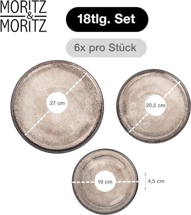 Набір посуду Moritz & Moritz VIDA Beige 18 предметів - Сучасний сервіз з порцеляни, стійкий до подряпин, для мікрохвильової печі та посудомийної машини, 6 персон