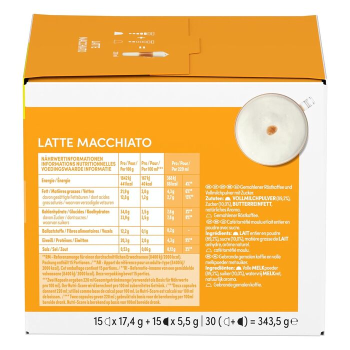 Капсули для кави Nescafé Dolce Gusto Latte Macchiato, середній обсмал, набір 90 порцій (3 упаковки по 15 капсул)