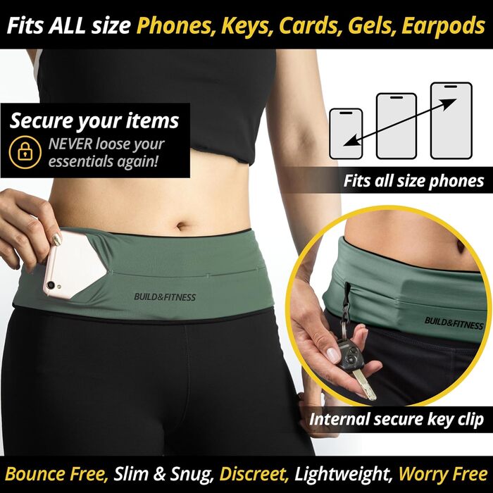 Пояс-підтримка для стегон та тазу з кишенею, кріплення для телефону, кишеня для зберігання, підходить для iPhone, Samsung, чорний/бежевий (L)