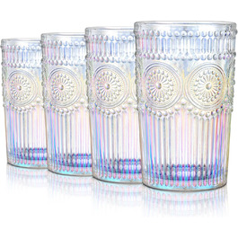 Joeyan 370ml Rainbow Water Glasses, Set of 4 Tumbler Glasses Colorful for Water, Drinks, Cocktail, Tea, Juice, Sparkling Drinking Glasses Romantic for Home, Office, Bar