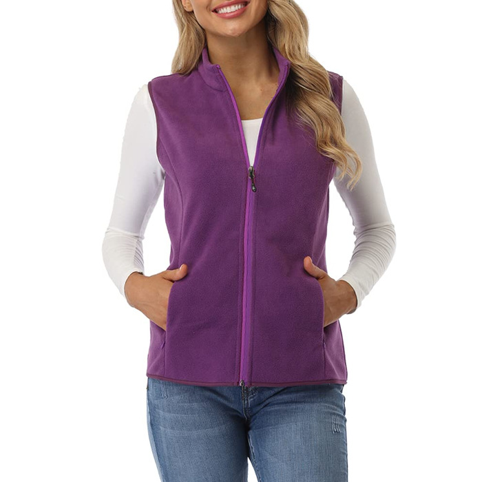 Жіноча флісова жилетка Fuinloth, легка, без рукавів, зі стійким коміром та кишенями на блискавці, оливковий (3XL, фіолетовий)