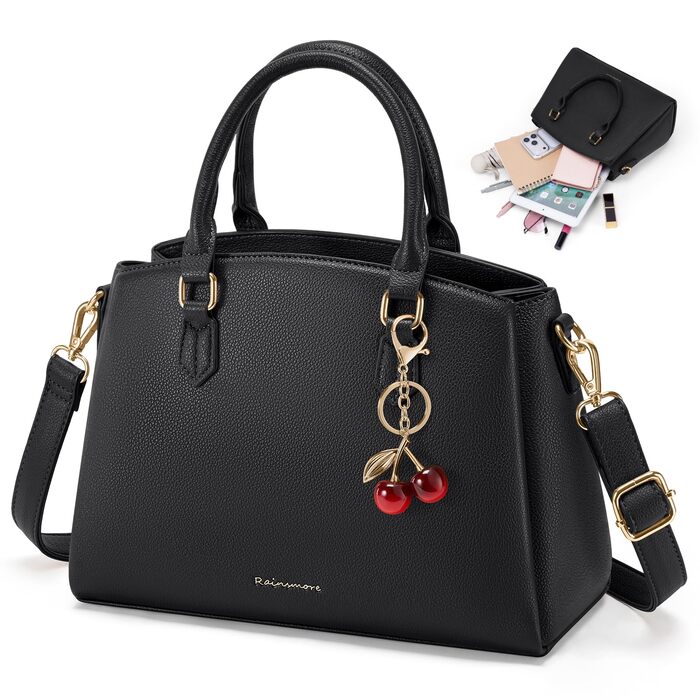 Сумка жіноча RAINSMORE середнього розміру з PU шкіри, чорна. З ручкою та знімним ременем, для планшета 11 дюймів, для роботи та шопінгу