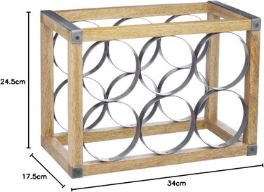 Винна полиця KitchenCraft Industrial Kitchen на 6 пляшок, метал, бежево-сіра, 30x18x18 см