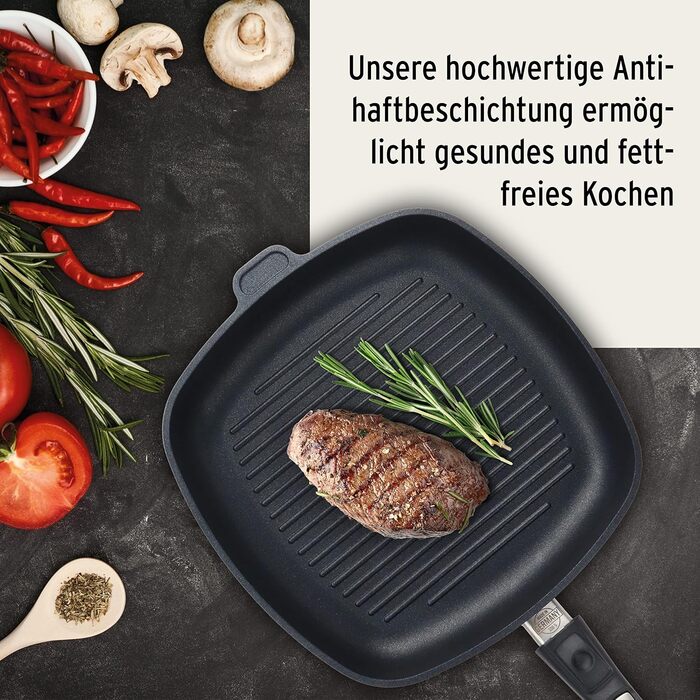 Гриль-сковорода індукційна 28x28 см, ручний огляд якості (Німеччина) | Для всіх типів плит | Знімний руків'я | Рівномірний нагрів | Легке очищення