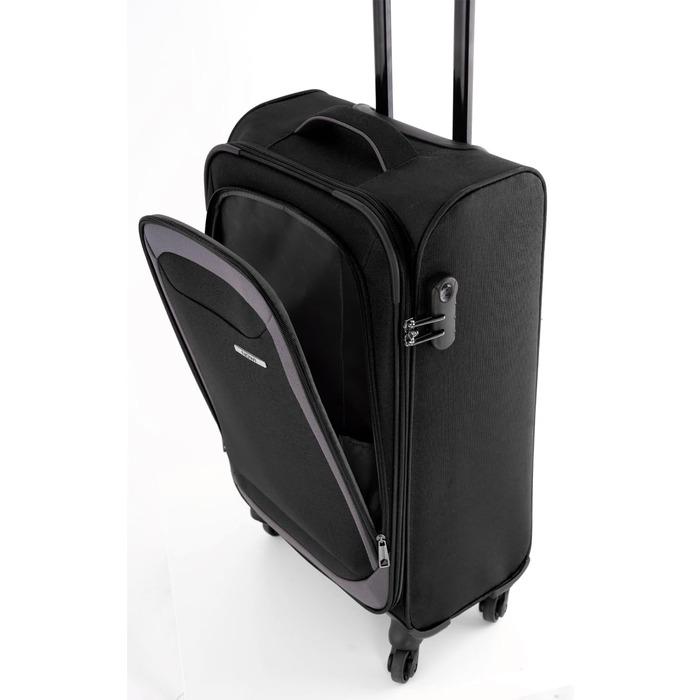 Чемодан NOWI Korfu Weichschaen Troey – середній, тканинний, 50 літрів, 4 колеса та кишеня | Легкий дорожній чемодан для жінок та чоловіків (XL, чорний)