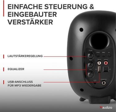 Audizio RS80 HiFi Bluetooth гучномовець, 160 Вт, студійний монітор | Яскравий звук | DSP | 40Hz-20kHz | RCA | USB колонки для ПК, ідеальні для геймерів та меломанів - сірий