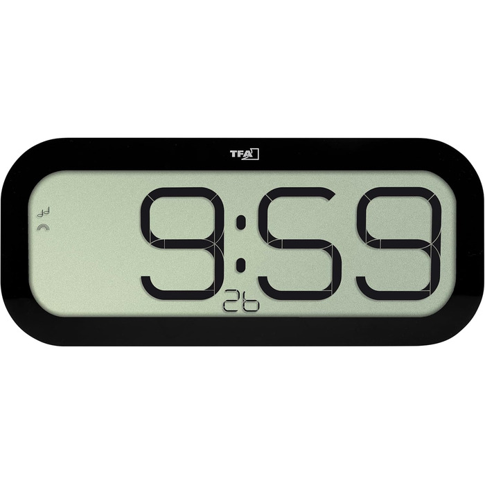 TFA Dostmann Digital Wall Clock with Hourly Chime Bim Bam, 60.4514.02, Radio-Controlled Clock with 5 Different Hourly Chimes (Big Ben, Bird, Cuckoo, Bells, Singing Bowl), Alarm Function, LED Display, white (Black)