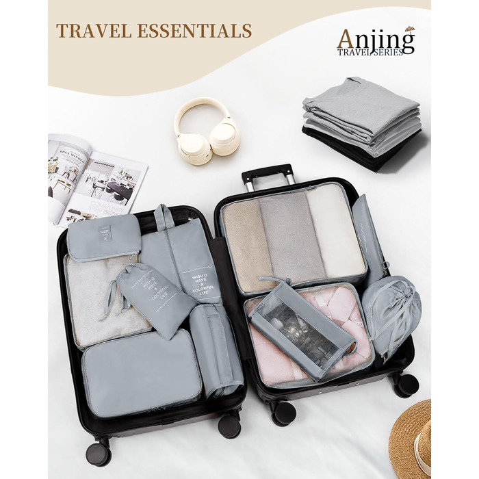 Органайзери для валізи, дорожні аксесуари, водонепроникні мішки для пакування, 10 шт. (Бежевий, сірий)