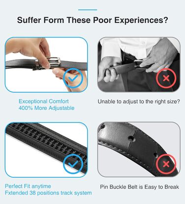 Чорний шкіряний ремінь CHAOREN для чоловіків – автоматичний ремінь без пряжок для костюма та повсякденного одягу (ширина 35 мм)