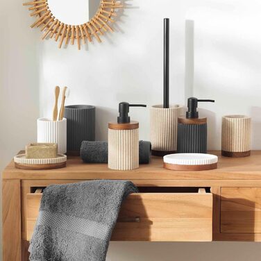 Дозатор для мила Douceur d'Intérieur Niagara, білий, полірезин та акація (8 x 17 см)