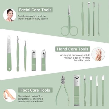 Набір для манікюру та педикюру 16 предметів: професійний набір для підстригання нігтів, чоловічий/жіночий (зелений)