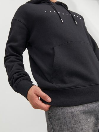 Чоловічий худі Jack & Jones JJestar JJ Sweat Hood, Relaxed Fit, чорний, розмір XXL