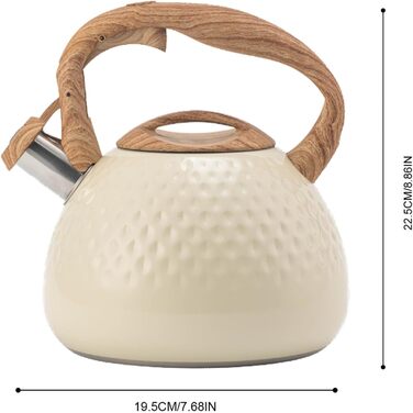 Чайник індукційний 3L з нержавіючої сталі з свистком, для плити, з дерев'яною ручкою, Off White