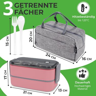 Ланчбокс преміум для дорослих та дітей: сталевий ланчбокс з відділеннями, блідо-рожевий