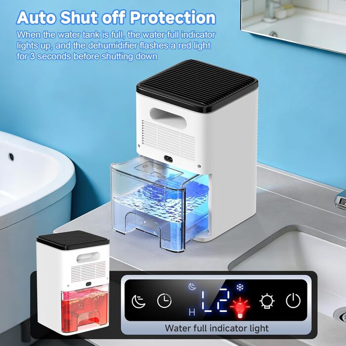 Автоматичний електричний осушувач повітря з функцією відтавання, таймером та LED-дисплеєм. Підходить для спальні, ванної кімнати та шафи.