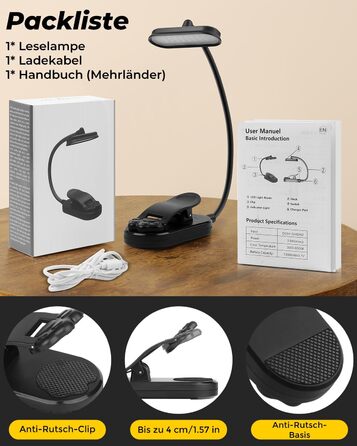 Світлодіодна лампа для читання Bonsery з USB-зарядкою, 16 LED, 3 режими температури кольору та регульована яскравість, гнучка настільна лампа для читання в ліжку, чорна
