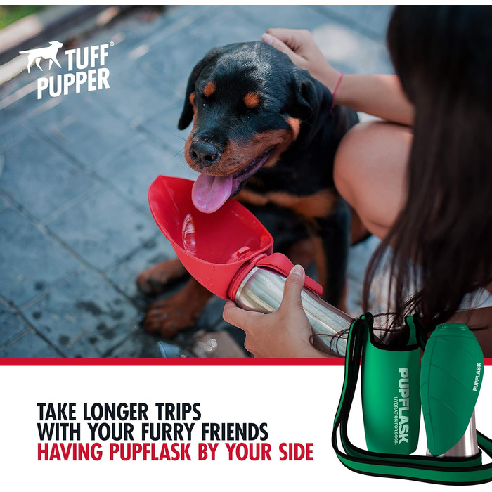 Пу Flask для собак Tuff Pupper: ізольований тримач для пляшки з неопрену з регульованим плечовим ременем. Ідеально для подорожей, прогулянок та походів (27 OZ, Quetzal Green)
