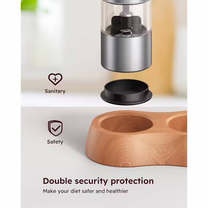 Sangcon Mini Electric Salt and Pepper Grinder Set with Wooden Base, Portable USB Rechargeable Kids' Pepper Grinder, 5 Strengths Adjustable Small Automatic Salt and Pepper Grinder Grinding Mechanism Stainless Steel