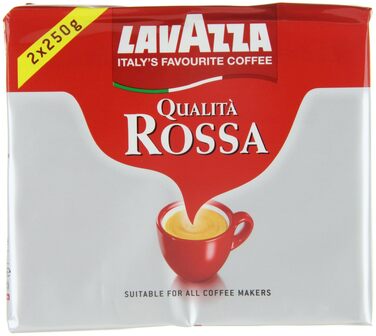 Мелена кава Lavazza Qualità Rossa Classico, для гейзерної кав'ярки та фільтр-кави, інтенсивність 7/10, темне обсмажування, 10 упаковок по 250 г