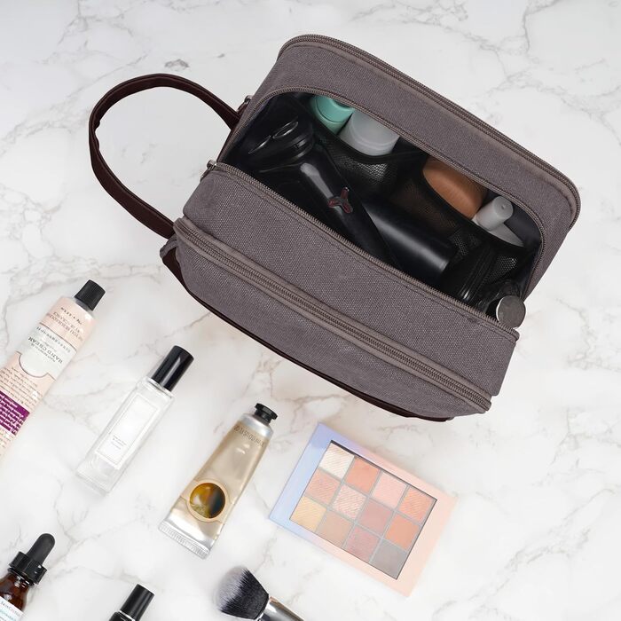 Чоловіча дорожня косметичка WANDF з канвасу, водонепроникна, веганська шкіра, для туалетних аксесуарів (зелена, тауп)