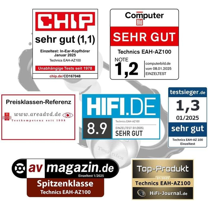 Technics EAH-AZ100E-S Бездротові навушники з активним шумозаглушенням, 10 мм драйвер, Multipoint Bluetooth, AI Voice Focus, срібного кольору