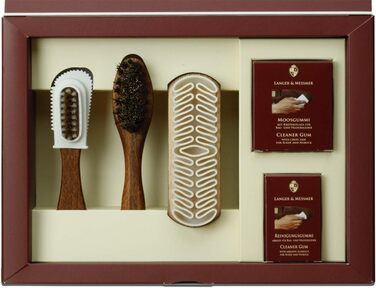 Langer & Messmer Leather Care Set for Suede - Shoe care set with shoe brushes for nubuck leather care and care products for refreshing color, protection, and waterproofing to care for your suede shoes.