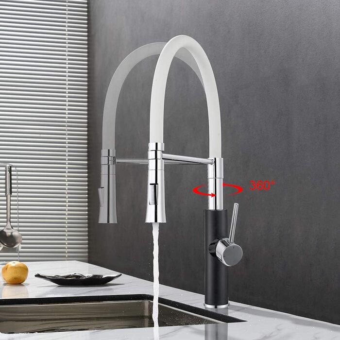 Кухонний змішувач Ibergrif з душем, гнучкий вилив, чорний/білий