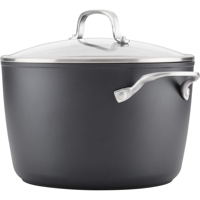 KitchenAid 80128 Hard Anodized Induction Stock Pot with Lid, Nonstick Coating, Aluminum, Matte Black Stock Pot (8 Quart)