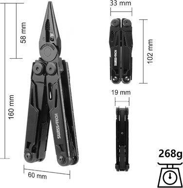 Мультитул Swiss+Tech 16-в-1: мультиінструмент з ножем, пилкою, плоскогубцями та ін. для кемпінгу та ремонту, з чохлом