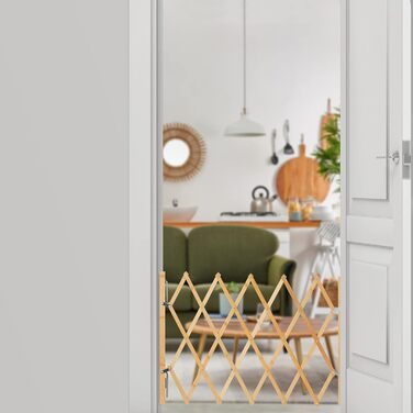 Захисний загороджувач для собак Reaxdays: сітка-хвіртка для дверей та сходів, розтягується до 116,5 см, висота 82,5 см, колір натуральний (M)