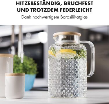 GLASWERK Glass Carafe with Lid (1.5L) and Strainer in the Spout - Water Jug with Lid - Glass Carafe with Lid made of robust borosilicate glass, Water Carafe, Gluggle Jug, Glass Carafe