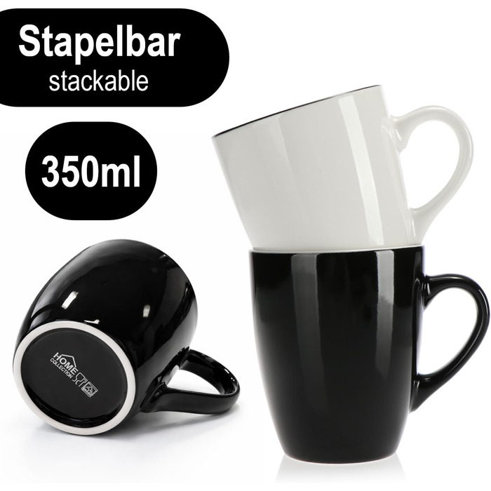 Набір керамічних чашок Com-Four® 6 шт. - 350 мл, для кави та гарячих/холодних напоїв, сучасний дизайн, блакитно-зелено-сірий колір, 6 шт. (чорний/білий)