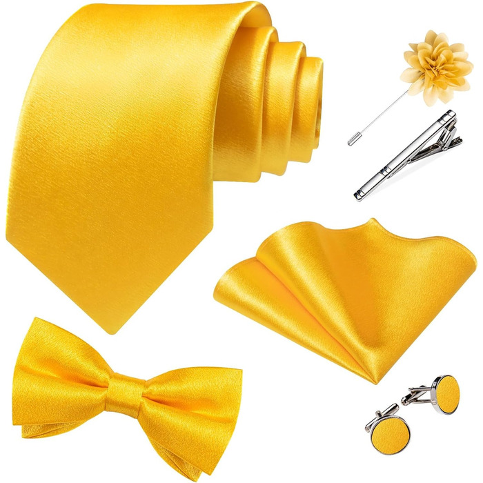 Костюм-жилет та краватка DiBanGu з атласу, 8 предметів, однотонний жилет та краватка з брошкою для смокінгу, весілля, формальних заходів (XL, жовтий)