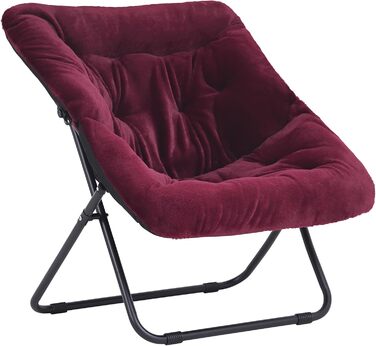Крісло Tiita Moon Chair без пуфа, м'яке штучне хутро, металевий каркас, бордовий – розкладне крісло для спальні, вітальні, гуртожитку, саду