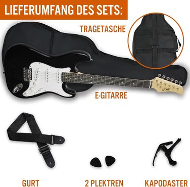 Електрогітара 3rd Avenue XF Full Size 4/4 з комплектом для початківців: чохол, ремінь, медіатори та каподастр - Чорний колір