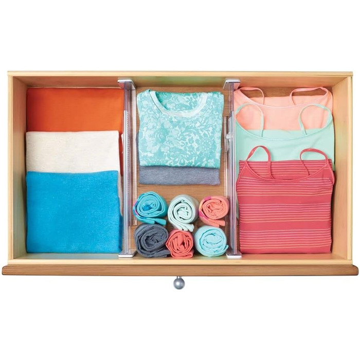 mDesign 8-Piece Adjustable Drawer Organizer – Practical Drawer Divider for Cabinet and Dresser – Flexible Plastic Compartmentalizer – Clear