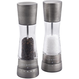 Cole & Mason H332028 Derwent Titan Salt and Pepper Mill, 2-Piece Set, Manual, Stainless Steel/Acrylic, 190mm, Precision+, Gift Set