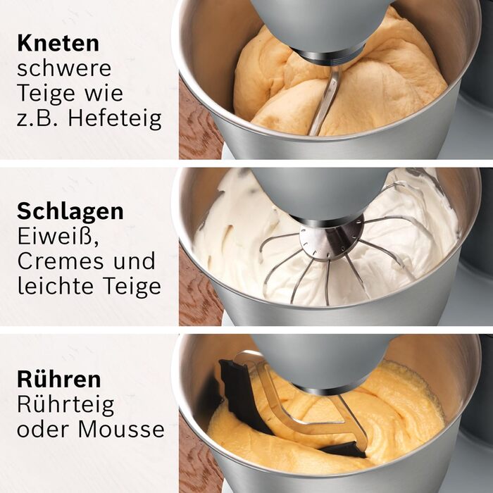 Bosch Kitchen Machine Series 8 MUM9D33S11, 5.5 L Stainless Steel Bowl, Planetary Mixing System, Professional Dough Hook, Beater, Silicone Whisk, 7 Work Stages, Continuous Slicer, 3 Discs, 1600 W, Silver