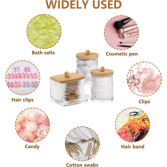 Контейнер для ватних паличок та дисків, акрил з бамбуковим кришками, прозорий. Організатор для макіяжу та ванної кімнати