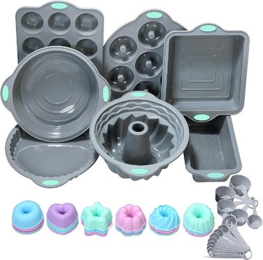 Encounter 31-Piece Silicone Baking Molds Set – 7 Silicone Baking Molds, 24 Muffin Donut Forms, Non-Stick Coated with Metal-Reinforced Frame, Increased Strength, Light Gray