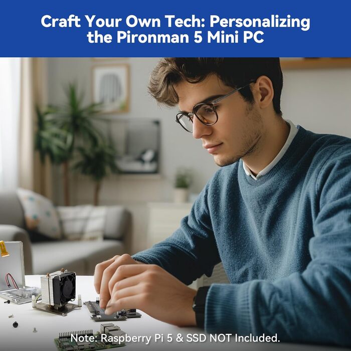 Корпус Pironman 5 для Raspberry Pi 5 з NVMe SSD, AI-прискорювачем Hailo-8L, охолодженням та RGB-підсвіткою