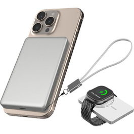 Power Bank JUOVI Магнітний Бездротовий 5000mAh 20W PD, Білий. Сумісний з MagSafe, iPhone 16/15, iWatch, AirPods.