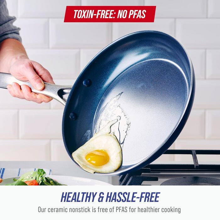 Blue Diamond сковорода з керамічним антипригарним покриттям Diamantstruktur, 26 см, для яєць, без PFAS, для всіх плит (включно з індукцією), миюча в посудомийній машині, для духовки, блакитна