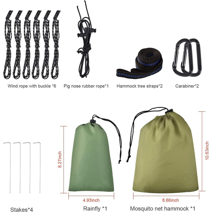 Гамак для кемпінгу з москітною сіткою та тентом-накидкою від дощу, ременями для кріплення до дерева, великий односпальний/двоспальний гамак, для туризму, хайкінгу, подорожей, відпочинку на природі, армійний камуфляж